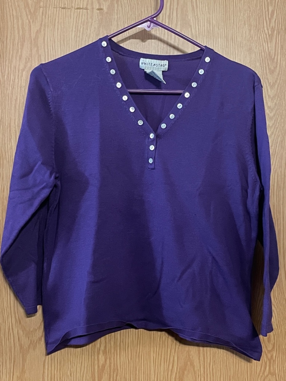 White Stag Purple Long-Sleeve V-Neck Top with Button Trim